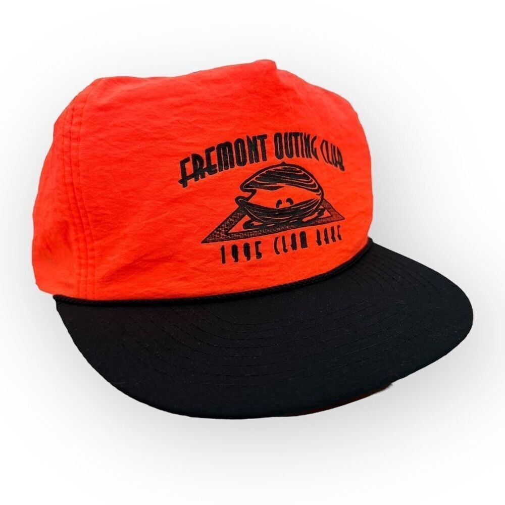 Vintage 1995 Fremont Outing Club Clam Bake Trucker Hat Orange Snapback